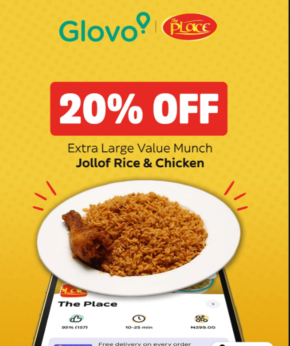 Grab 20% OFF The Place’s Extra Large Value Munch Jollof Rice & Chicken.