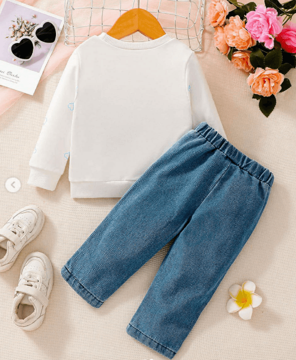Get Love ruffles top and denim trouser for your Babies and Enjoy Massive Discount