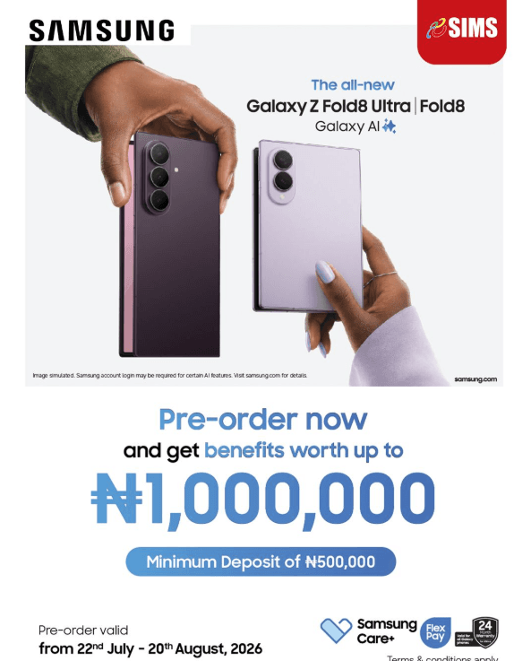 Pre-order Samsung Galaxy Z Fold8 Series and Enjoy Benefits Worth Up to ₦1,000,000!⠀