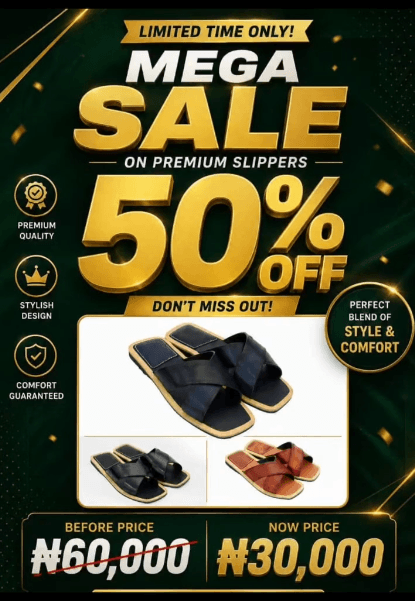 Mega Sales on Premium Slippers - 50% OFF on All Orders