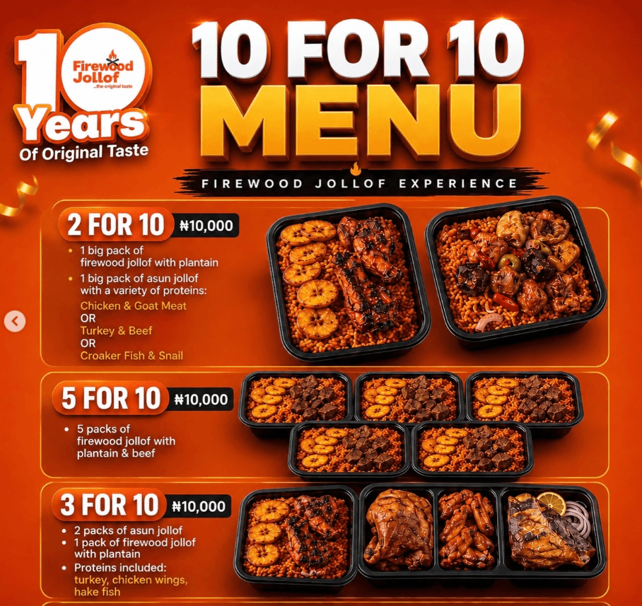 ₦10K LUNCH DEALS AT FIREWOOD JOLLOF!