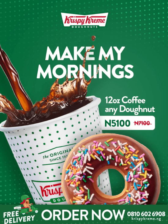 Save ₦2000 + Free Delivery on the 12oz Hot Coffee + Any Doughnut Purchase