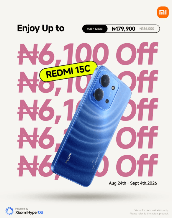 Enjoy ₦6,100 OFF the Redmi 15C