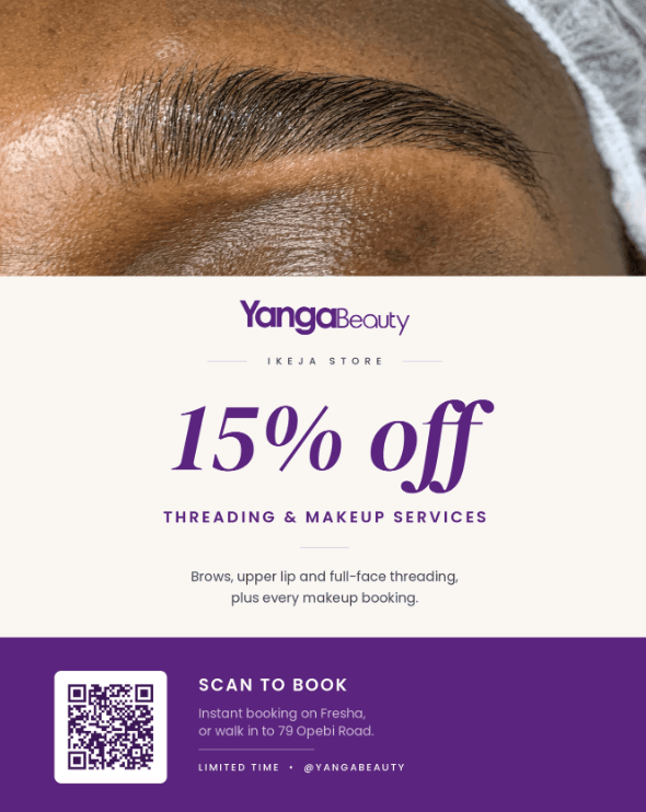 15% OFF your Brow Threading and Makeup Services