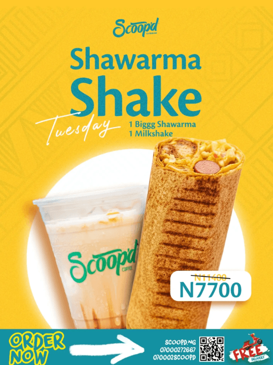 Get 1 Big Shawarma + 1 Milkshake for just ₦7,700