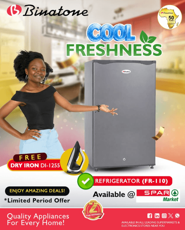 Get a FREE Dry Iron DI-1255 + 2-Year Warranty with your Binatone Refrigerator Purchase.