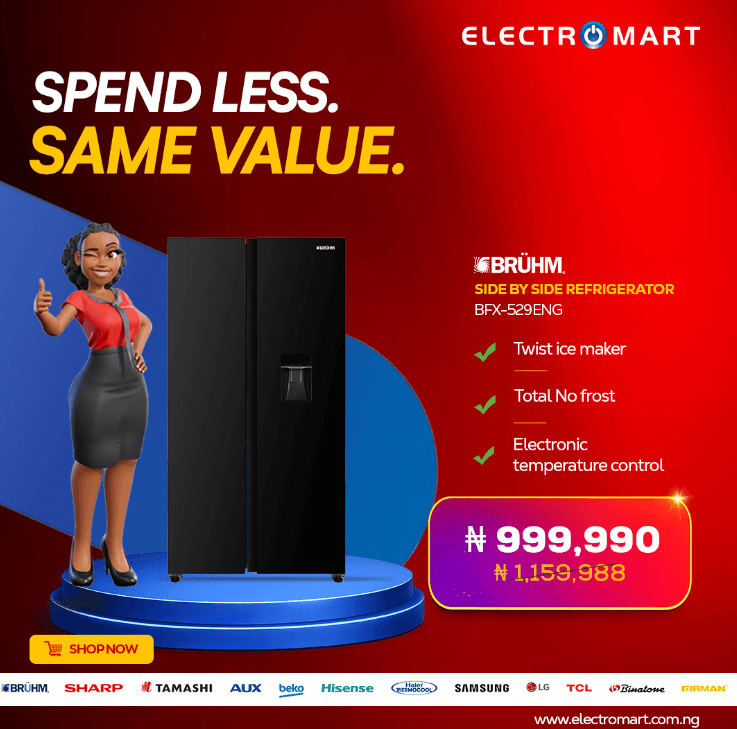 Massive Discount on the Bruhm 521L Side-by-Side Refrigerator