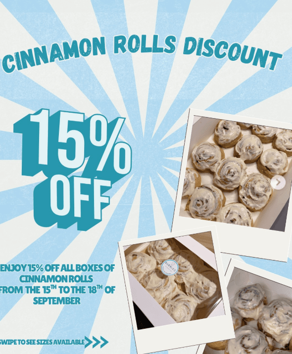 Enjoy 15% OFF Our Cinnamon Rolls