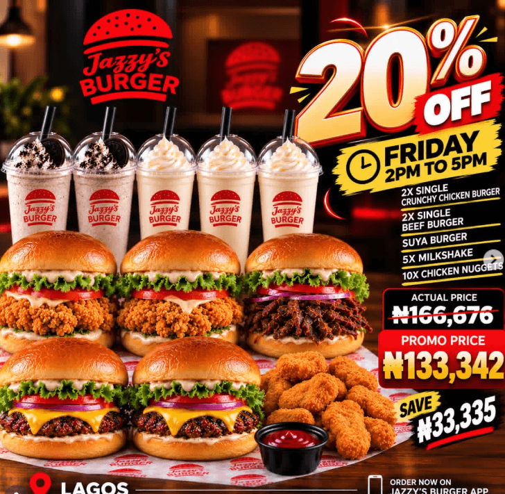 Friday Combo Deal - Get 20% OFF the Full Jazzy’s Burger Spread