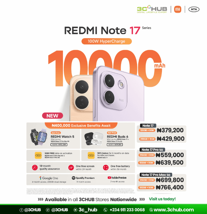 Enjoy Exclusive Benefits Worth ₦400,000 when you Buy the Redmi Note 17 Series