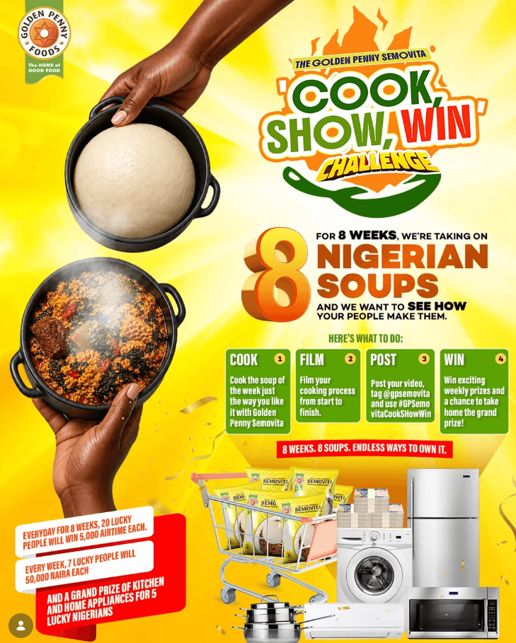 Get Amazing Reward in the Golden Penny Semovita Cook, Show, & Win Challenge