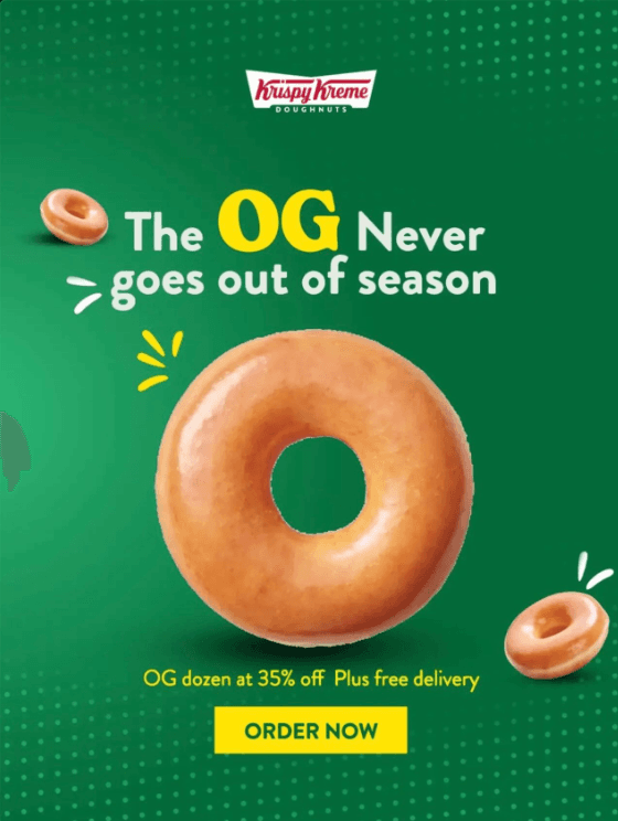 GET 12 ORIGINAL GLAZED DOUGHNUTS @ 35% OFF + FREE DELIVERY