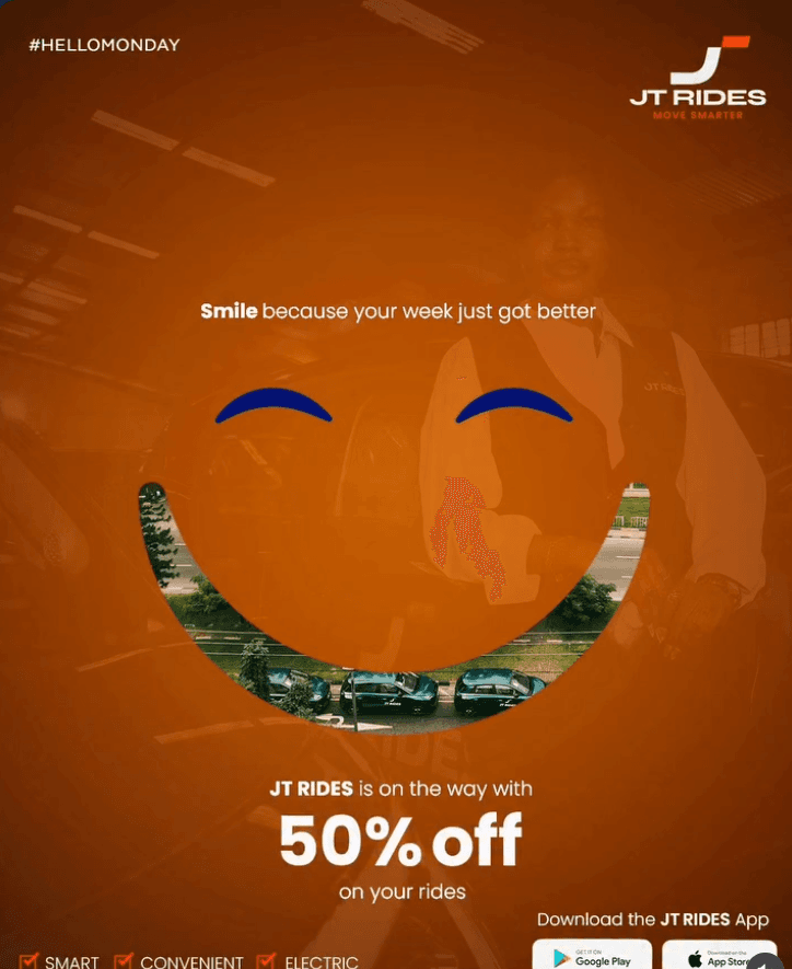 ENJOY 50% OFF ALL RIDES WITH JT RIDES